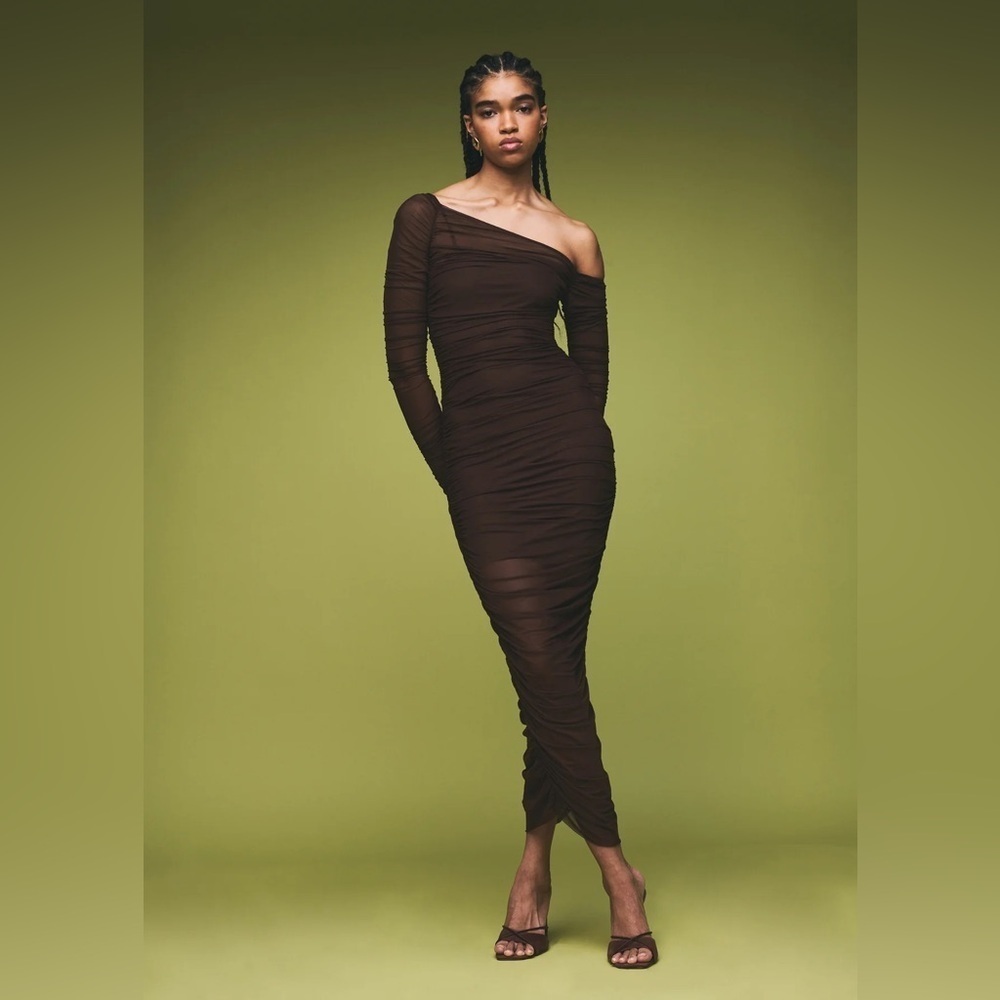 NEW NWT SER.O.YA Ruched Mesh Maxi Dress
